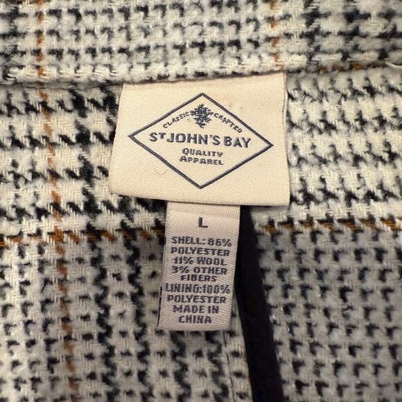 St. John’s Bay Plaid Wool Blend Pea Coat L Black Brown Gray Button Front - Picture 6 of 9